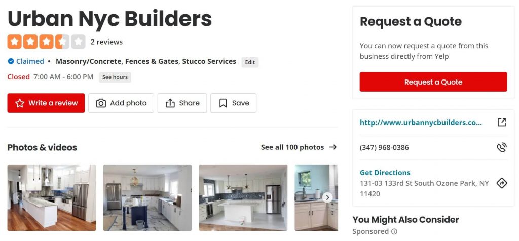 urban nyc builders yelp page